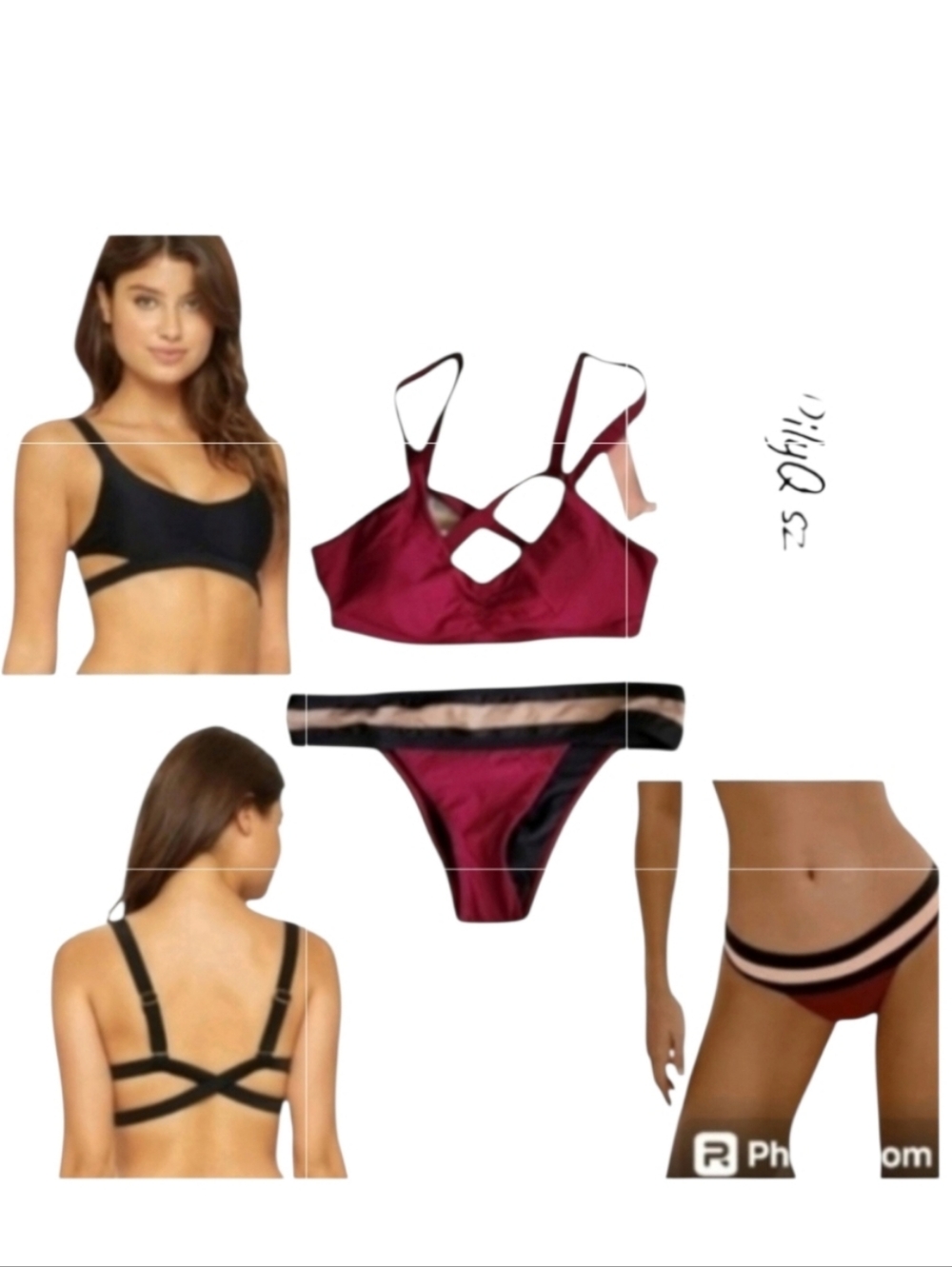 PilyQ Women's Colorblock Halter Bikini Set in Wine and Black